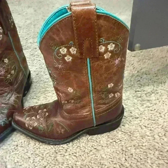 Smoky Mountain Western Cowboy Boots Brown Leather Floral Embroidered Girls 8.5 - Picture 2 of 5